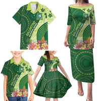 Fiji Ballantine Memorial High School Personalised Family Matching Puletasi and Hawaiian Shirt Masi Tapa Mix Plumeria