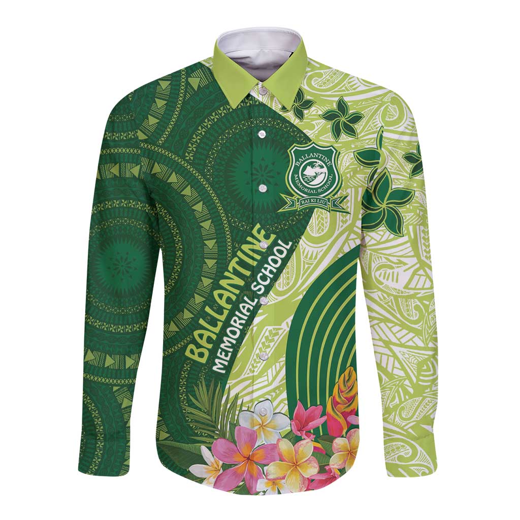 Fiji Ballantine Memorial High School Personalised Long Sleeve Button Shirt Masi Tapa Mix Plumeria