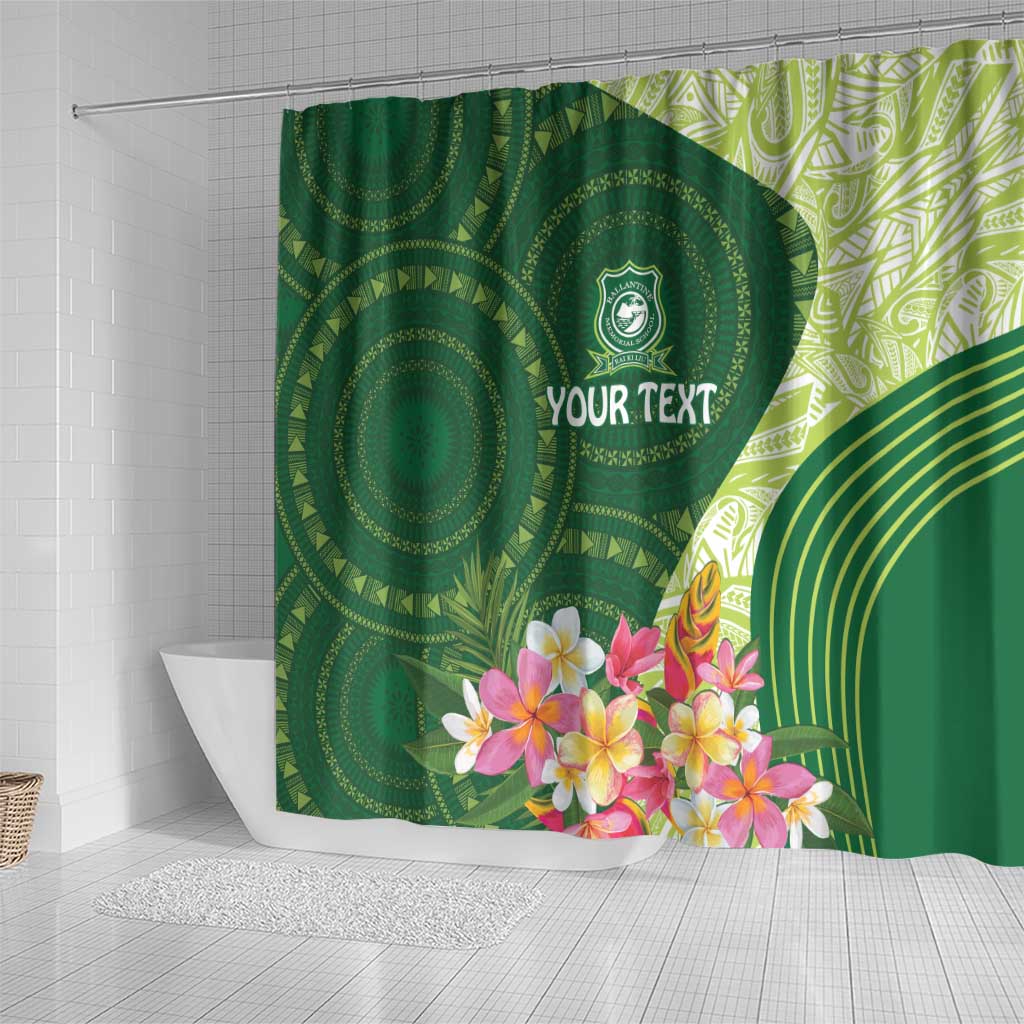 Fiji Ballantine Memorial High School Personalised Shower Curtain Masi Tapa Mix Plumeria