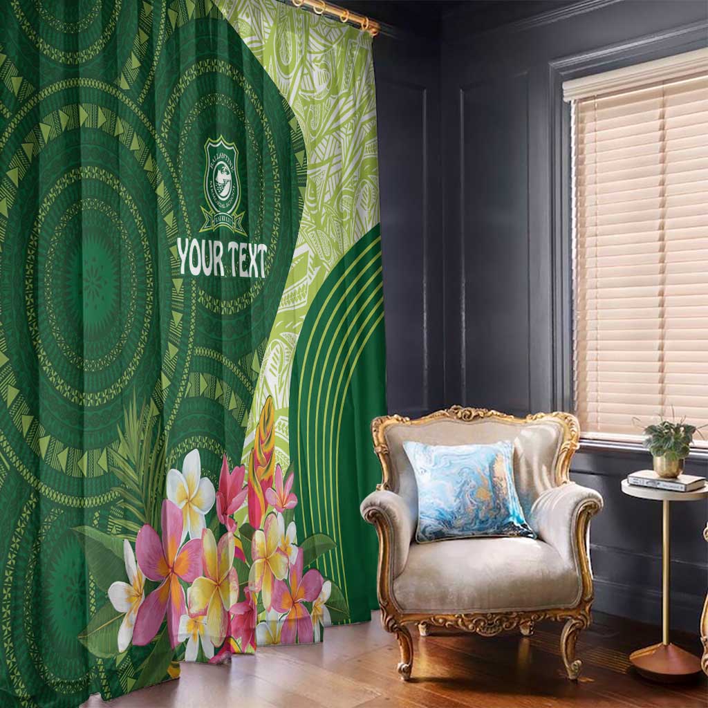 Fiji Ballantine Memorial High School Personalised Window Curtain Masi Tapa Mix Plumeria