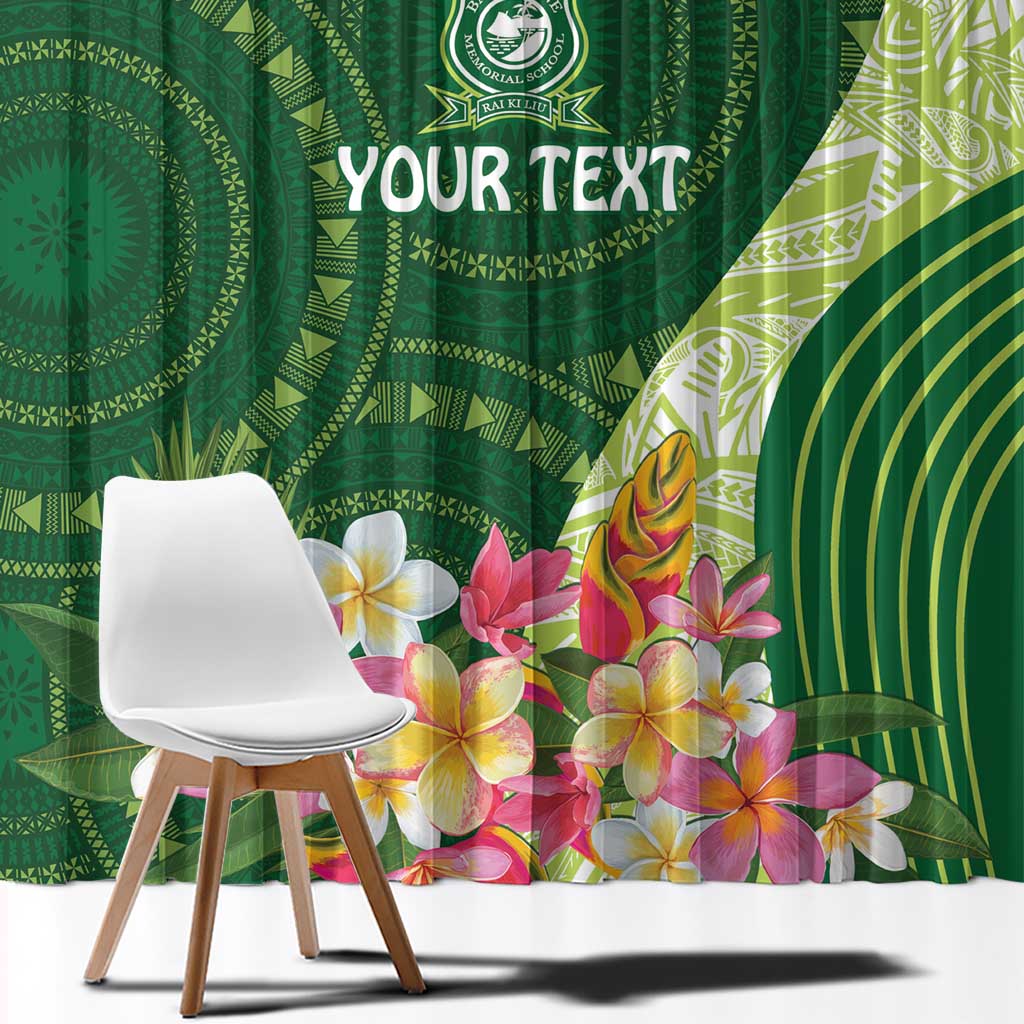 Fiji Ballantine Memorial High School Personalised Window Curtain Masi Tapa Mix Plumeria
