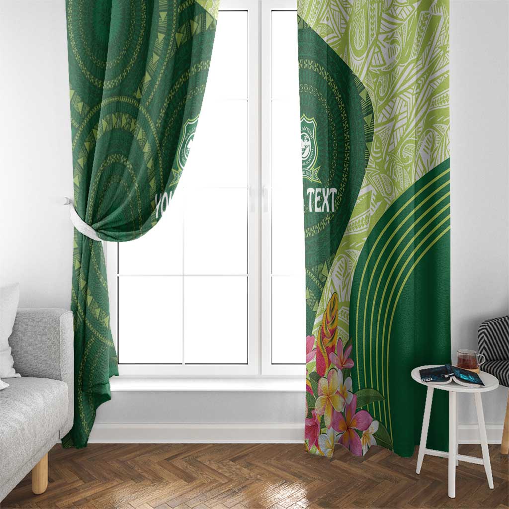 Fiji Ballantine Memorial High School Personalised Window Curtain Masi Tapa Mix Plumeria