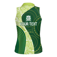 Fiji Ballantine Memorial High School Personalised Women Sleeveless Polo Shirt Masi Tapa Mix Plumeria