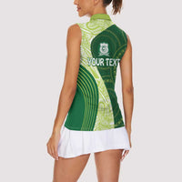 Fiji Ballantine Memorial High School Personalised Women Sleeveless Polo Shirt Masi Tapa Mix Plumeria