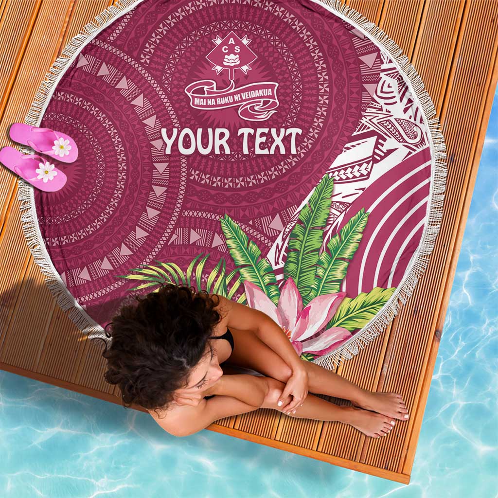 Fiji Adi Cakobau School Personalised Beach Blanket Masi Tapa Mix Plumeria