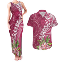 Fiji Adi Cakobau School Personalised Couples Matching Tank Maxi Dress and Hawaiian Shirt Masi Tapa Mix Plumeria