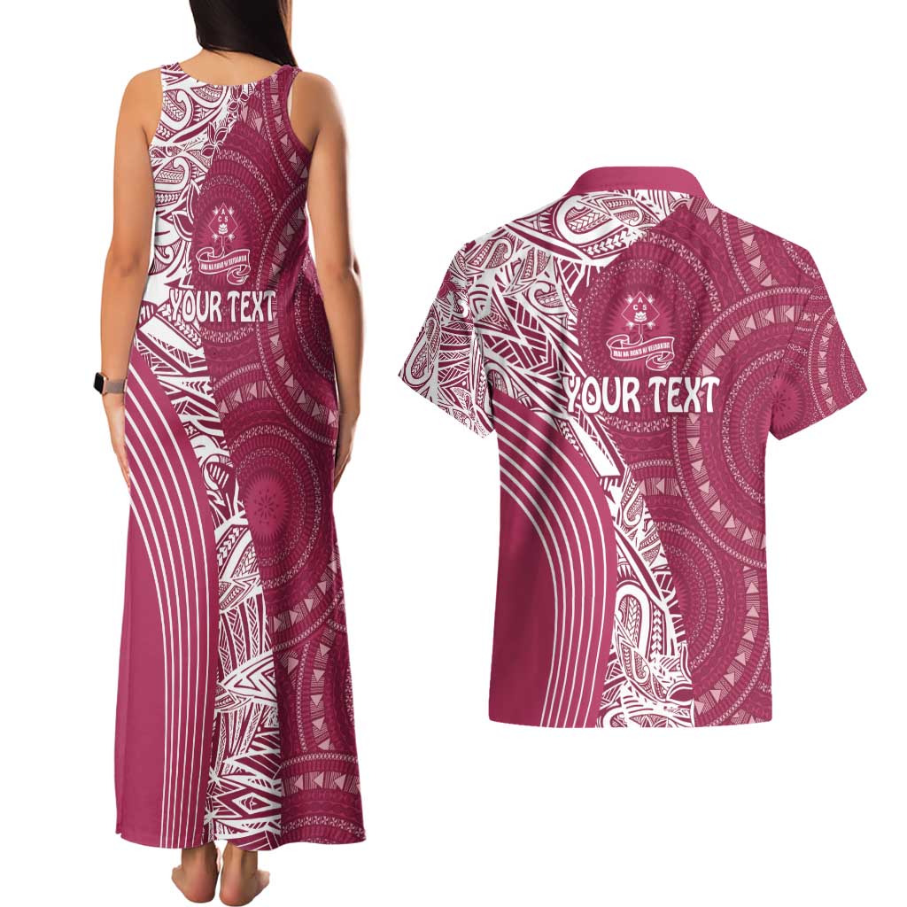 Fiji Adi Cakobau School Personalised Couples Matching Tank Maxi Dress and Hawaiian Shirt Masi Tapa Mix Plumeria