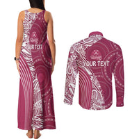 Fiji Adi Cakobau School Personalised Couples Matching Tank Maxi Dress and Long Sleeve Button Shirt Masi Tapa Mix Plumeria