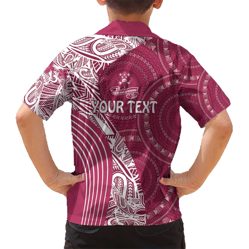 Fiji Adi Cakobau School Personalised Family Matching Short Sleeve Bodycon Dress and Hawaiian Shirt Masi Tapa Mix Plumeria