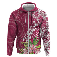 Fiji Adi Cakobau School Personalised Hoodie Masi Tapa Mix Plumeria LT7 Zip Hoodie Maroon - Polynesian Pride