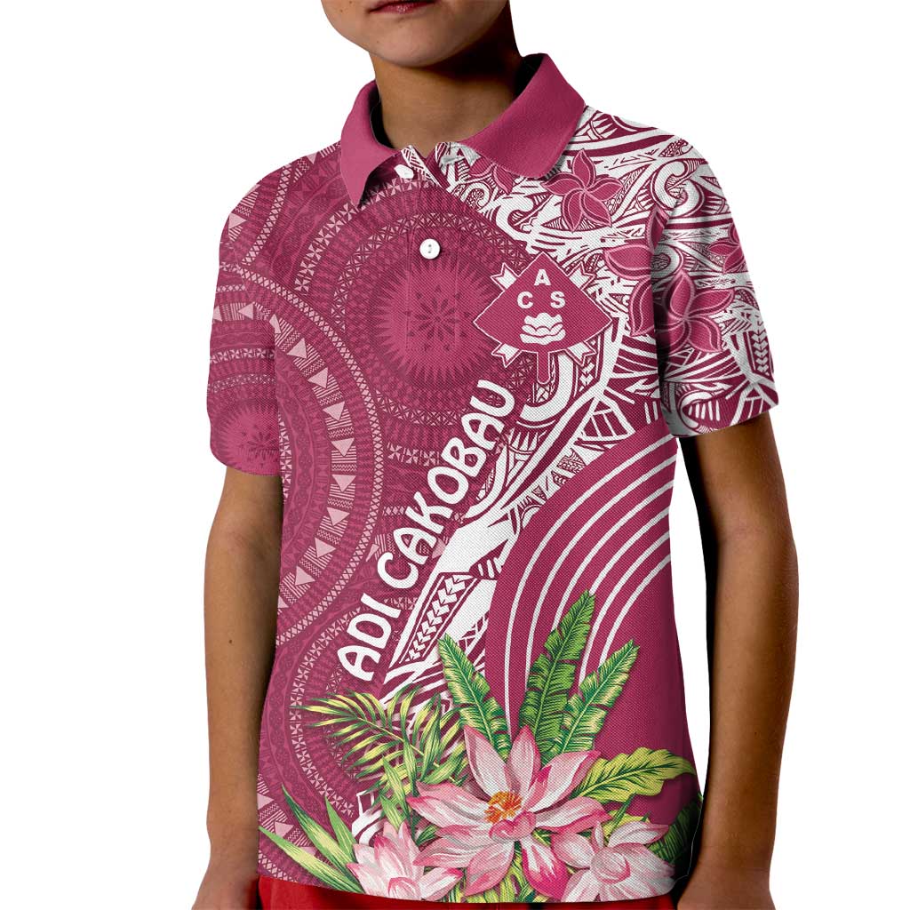 Fiji Adi Cakobau School Personalised Kid Polo Shirt Masi Tapa Mix Plumeria