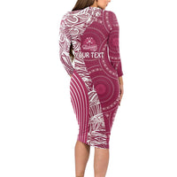 Fiji Adi Cakobau School Personalised Long Sleeve Bodycon Dress Masi Tapa Mix Plumeria