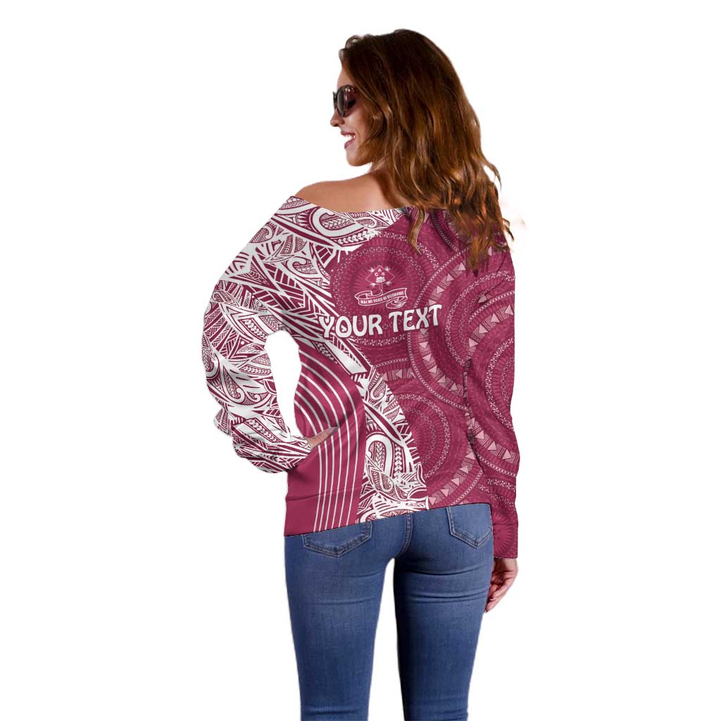 Fiji Adi Cakobau School Personalised Off Shoulder Sweater Masi Tapa Mix Plumeria