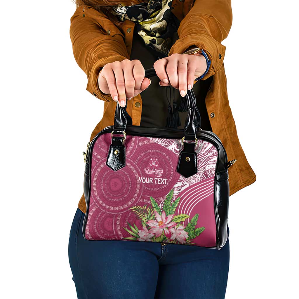 Fiji Adi Cakobau School Personalised Shoulder Handbag Masi Tapa Mix Plumeria