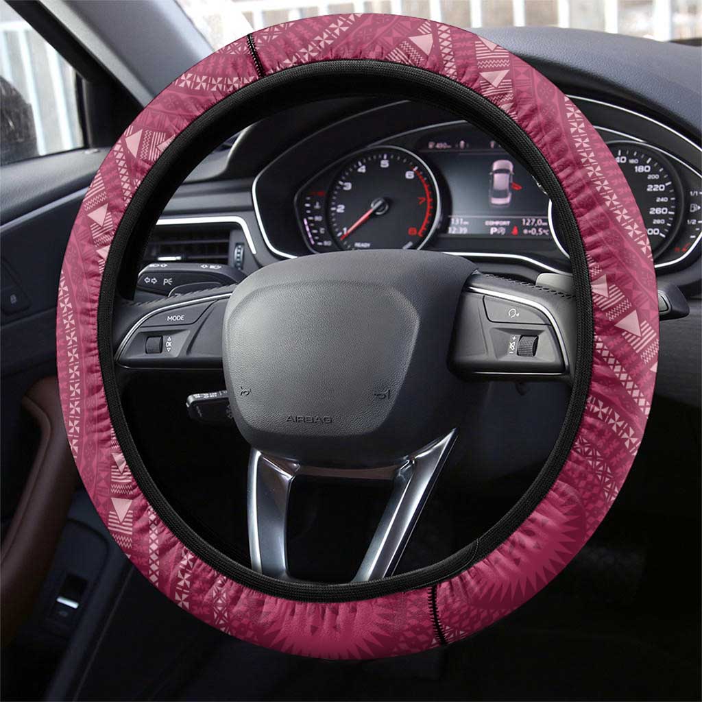 Fiji Adi Cakobau School Personalised Steering Wheel Cover Masi Tapa Mix Plumeria LT7 - Polynesian Pride