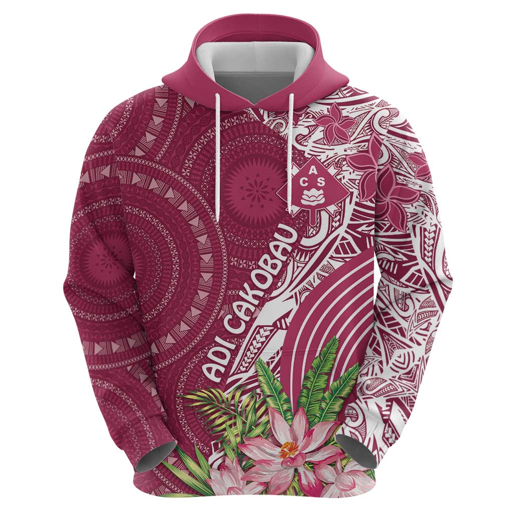 Fiji Adi Cakobau School Personalised Zip Hoodie Masi Tapa Mix Plumeria