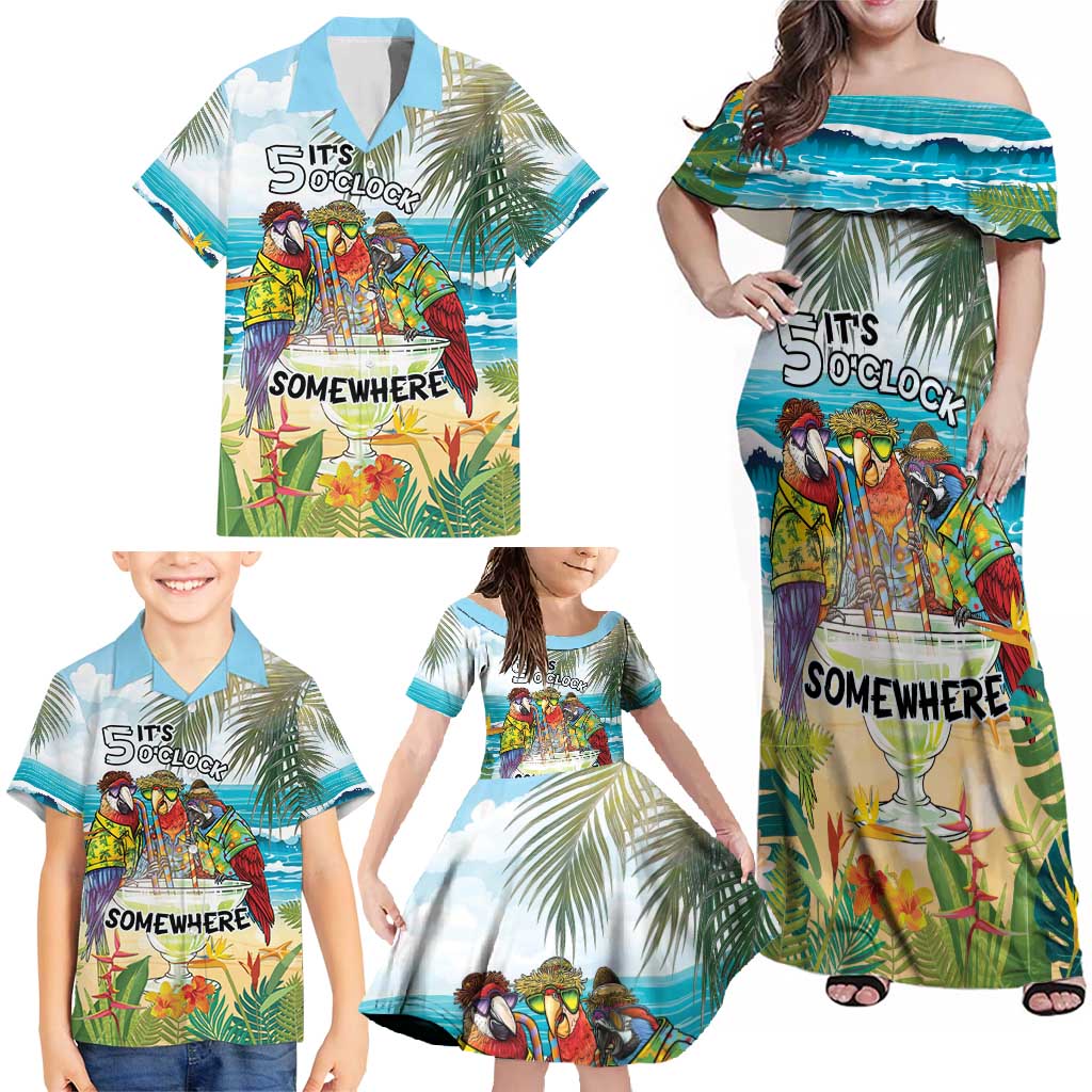 It's 5 o'clock Somewhere Family Matching Off Shoulder Maxi Dress and Hawaiian Shirt Beach Party - Polynesian Pride