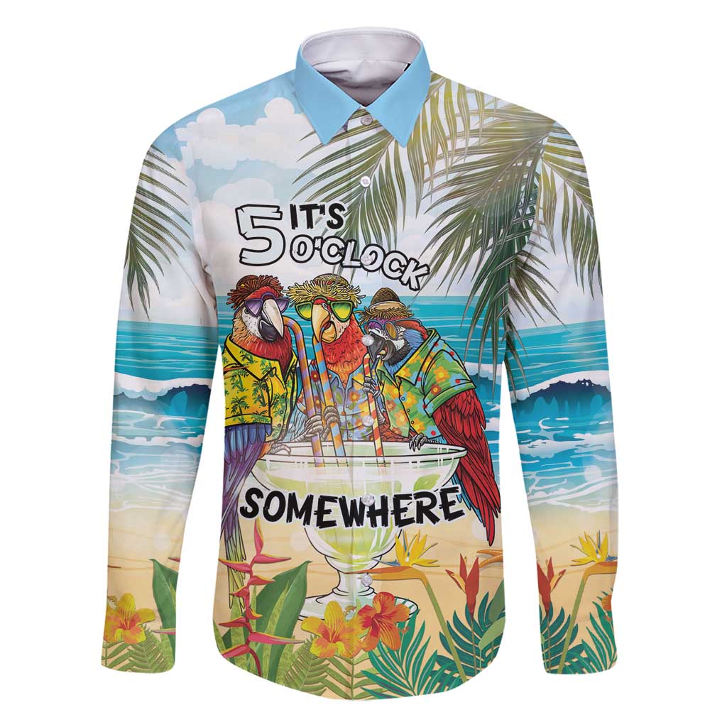It's 5 o'clock Somewhere Family Matching Off Shoulder Short Dress and Hawaiian Shirt Beach Party LT7 Dad's Shirt - Long Sleeve Colorful - Polynesian Pride