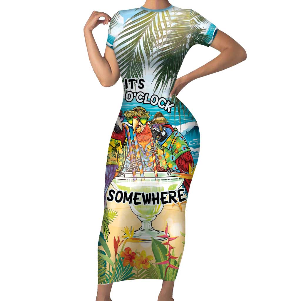 It's 5 o'clock Somewhere Family Matching Short Sleeve Bodycon Dress and Hawaiian Shirt Beach Party - Polynesian Pride