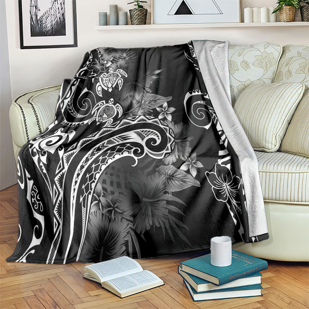 Aloha Hawaii Turtles Floral Blanket Obsidian Glaze LT7 Black - Polynesian Pride
