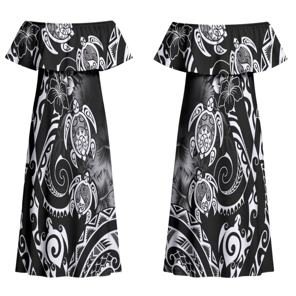 Aloha Hawaii Turtles Floral Couples Matching Off Shoulder Maxi Dress and Long Sleeve Button Shirt Obsidian Glaze LT7 - Polynesian Pride