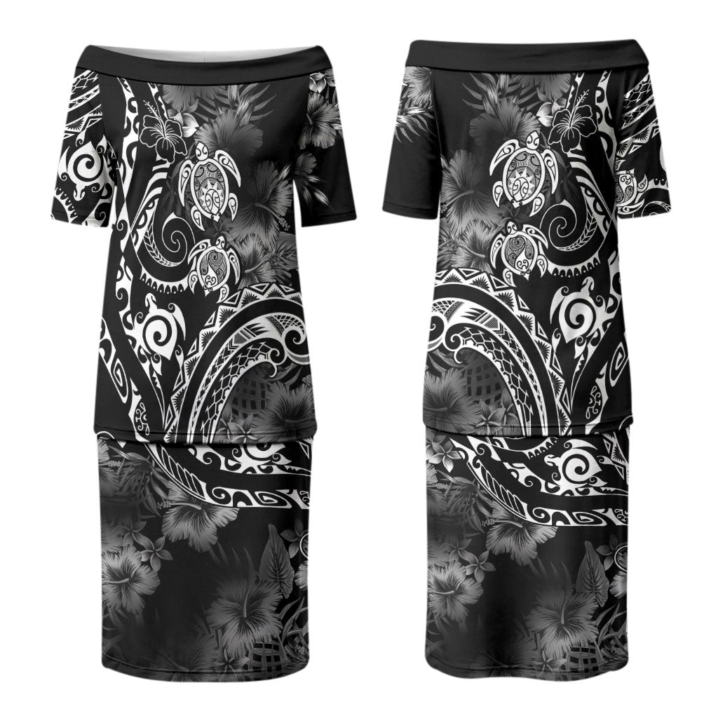 Aloha Hawaii Turtles Floral Couples Matching Puletasi and Hawaiian Shirt Obsidian Glaze LT7 - Polynesian Pride