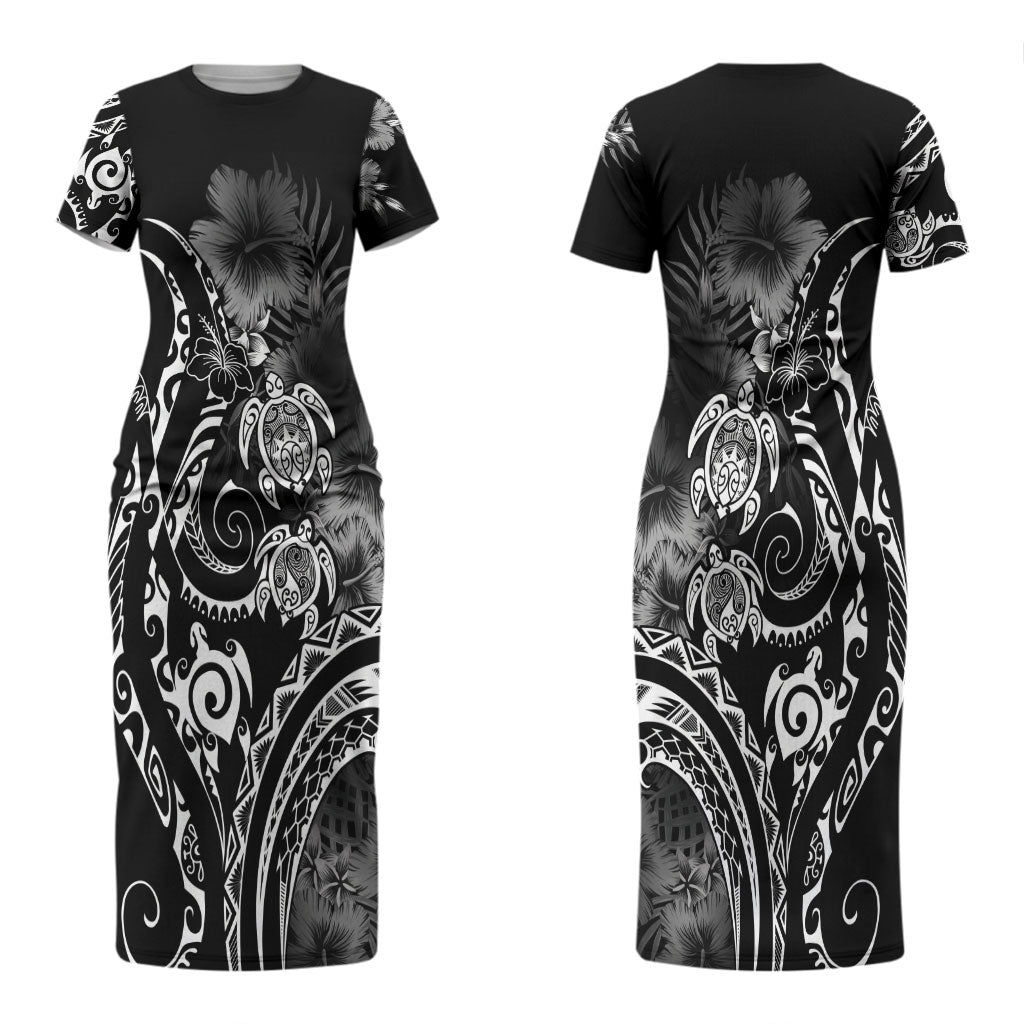 Aloha Hawaii Turtles Floral Couples Matching Short Sleeve Bodycon Dress and Hawaiian Shirt Obsidian Glaze LT7 - Polynesian Pride