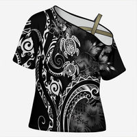 Aloha Hawaii Turtles Floral Cross Shoulder Shirt Obsidian Glaze
