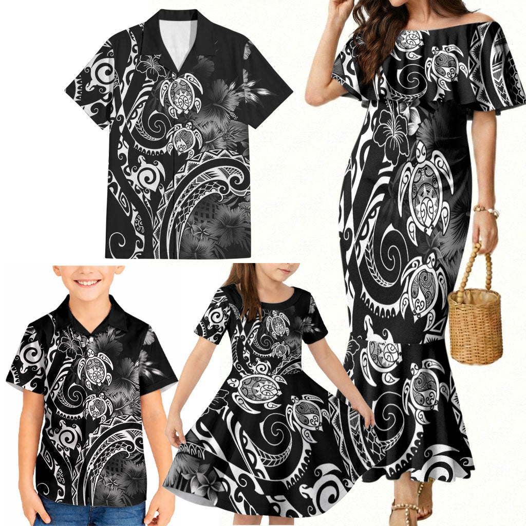 Aloha Hawaii Turtles Floral Family Matching Mermaid Dress and Hawaiian Shirt Obsidian Glaze LT7 - Polynesian Pride