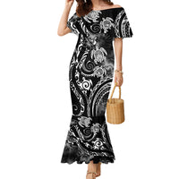 Aloha Hawaii Turtles Floral Family Matching Mermaid Dress and Hawaiian Shirt Obsidian Glaze