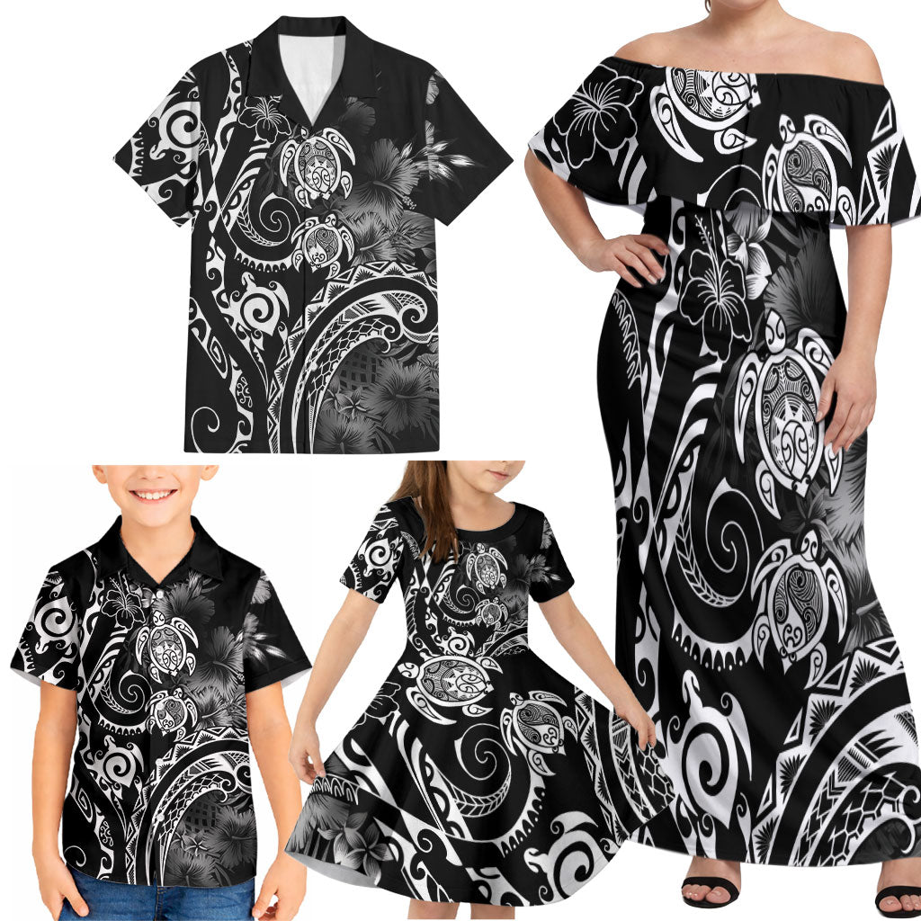 Aloha Hawaii Turtles Floral Family Matching Off Shoulder Maxi Dress and Hawaiian Shirt Obsidian Glaze LT7 - Polynesian Pride