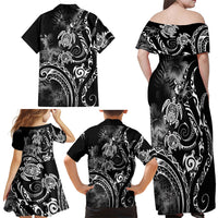 Aloha Hawaii Turtles Floral Family Matching Off Shoulder Maxi Dress and Hawaiian Shirt Obsidian Glaze
