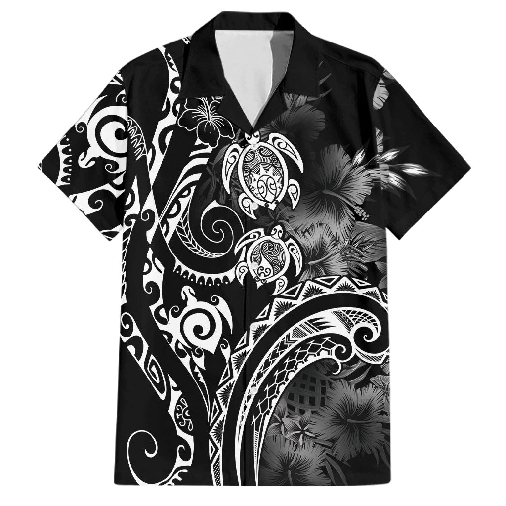 Aloha Hawaii Turtles Floral Family Matching Off Shoulder Short Dress and Hawaiian Shirt Obsidian Glaze