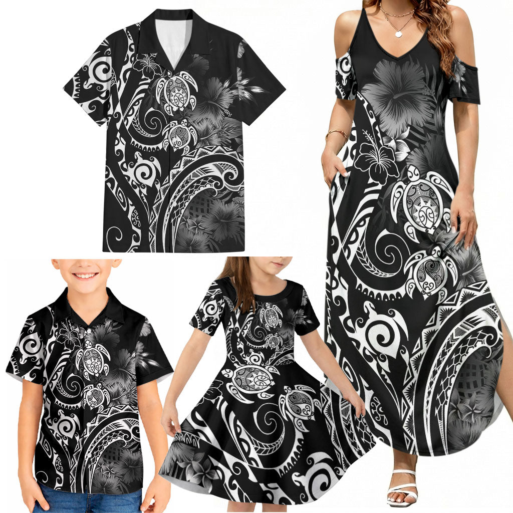 Aloha Hawaii Turtles Floral Family Matching Summer Maxi Dress and Hawaiian Shirt Obsidian Glaze LT7 - Polynesian Pride