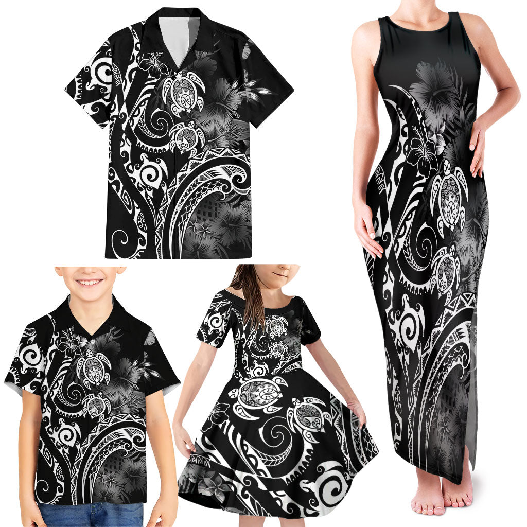 Aloha Hawaii Turtles Floral Family Matching Tank Maxi Dress and Hawaiian Shirt Obsidian Glaze