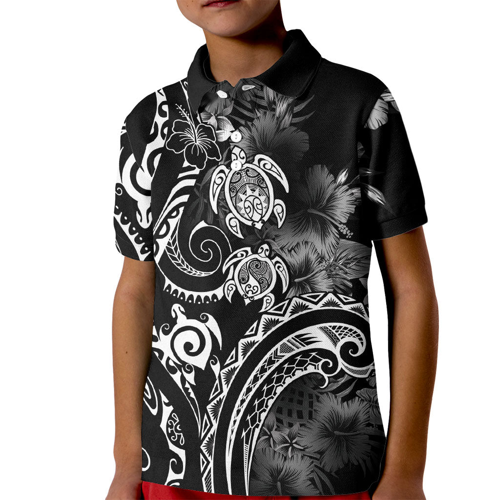 Aloha Hawaii Turtles Floral Kid Polo Shirt Obsidian Glaze