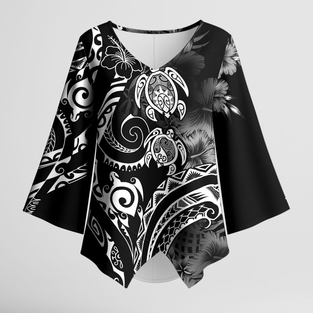 Aloha Hawaii Turtles Floral Kimono Sleeve Blouse Obsidian Glaze