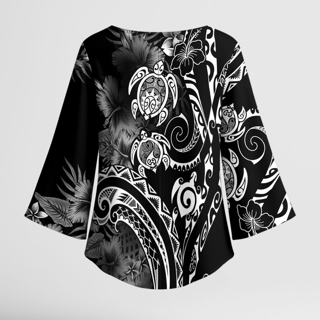 Aloha Hawaii Turtles Floral Kimono Sleeve Blouse Obsidian Glaze