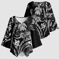 Aloha Hawaii Turtles Floral Kimono Sleeve Blouse Obsidian Glaze