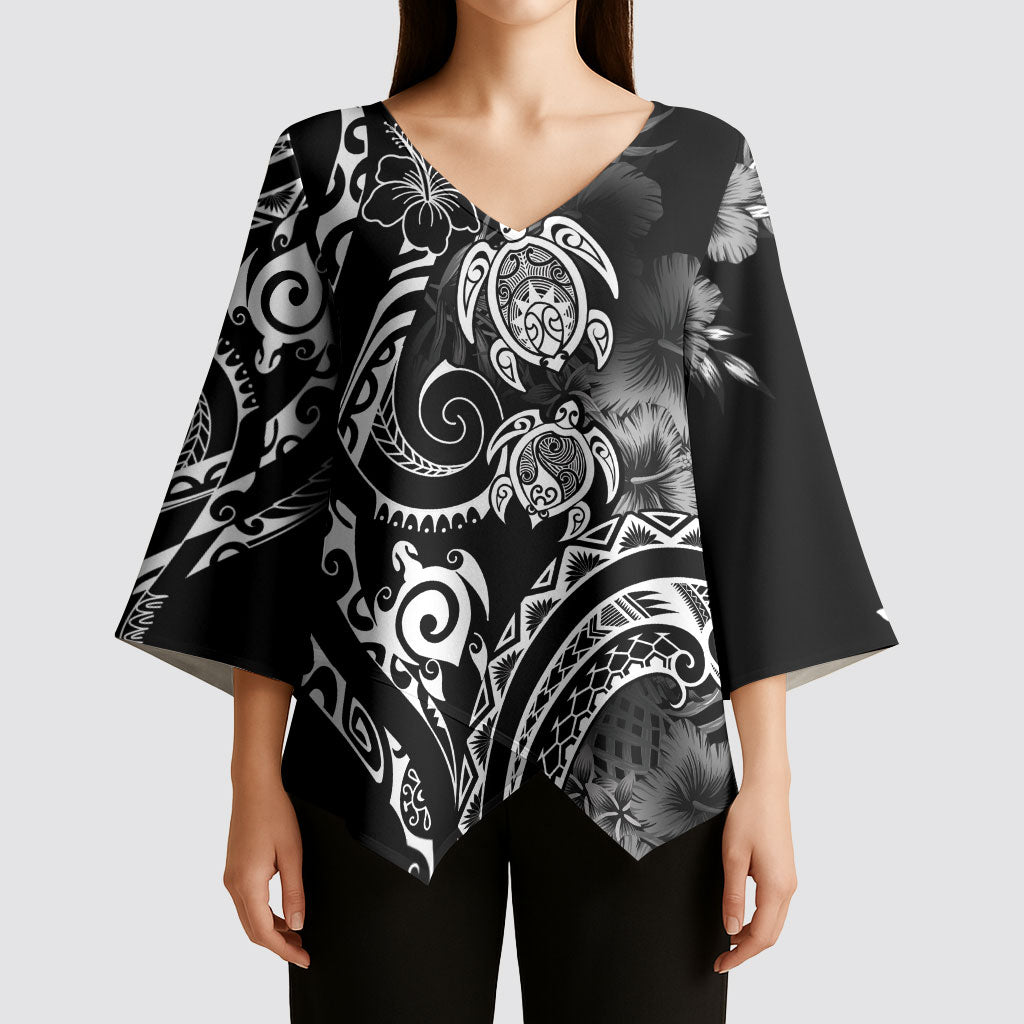 Aloha Hawaii Turtles Floral Kimono Sleeve Blouse Obsidian Glaze