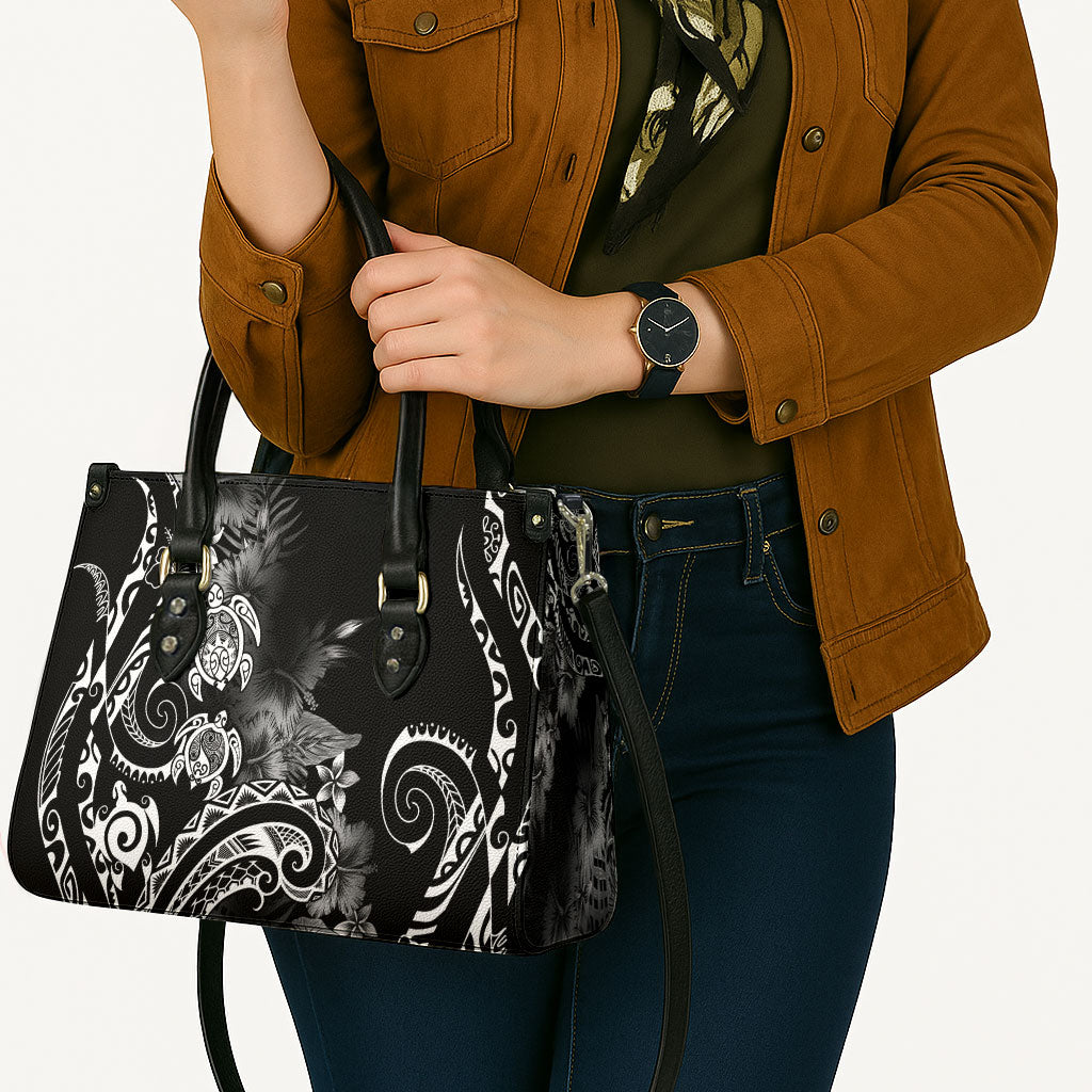 Aloha Hawaii Turtles Floral Leather Bag Obsidian Glaze