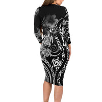 Aloha Hawaii Turtles Floral Long Sleeve Bodycon Dress Obsidian Glaze