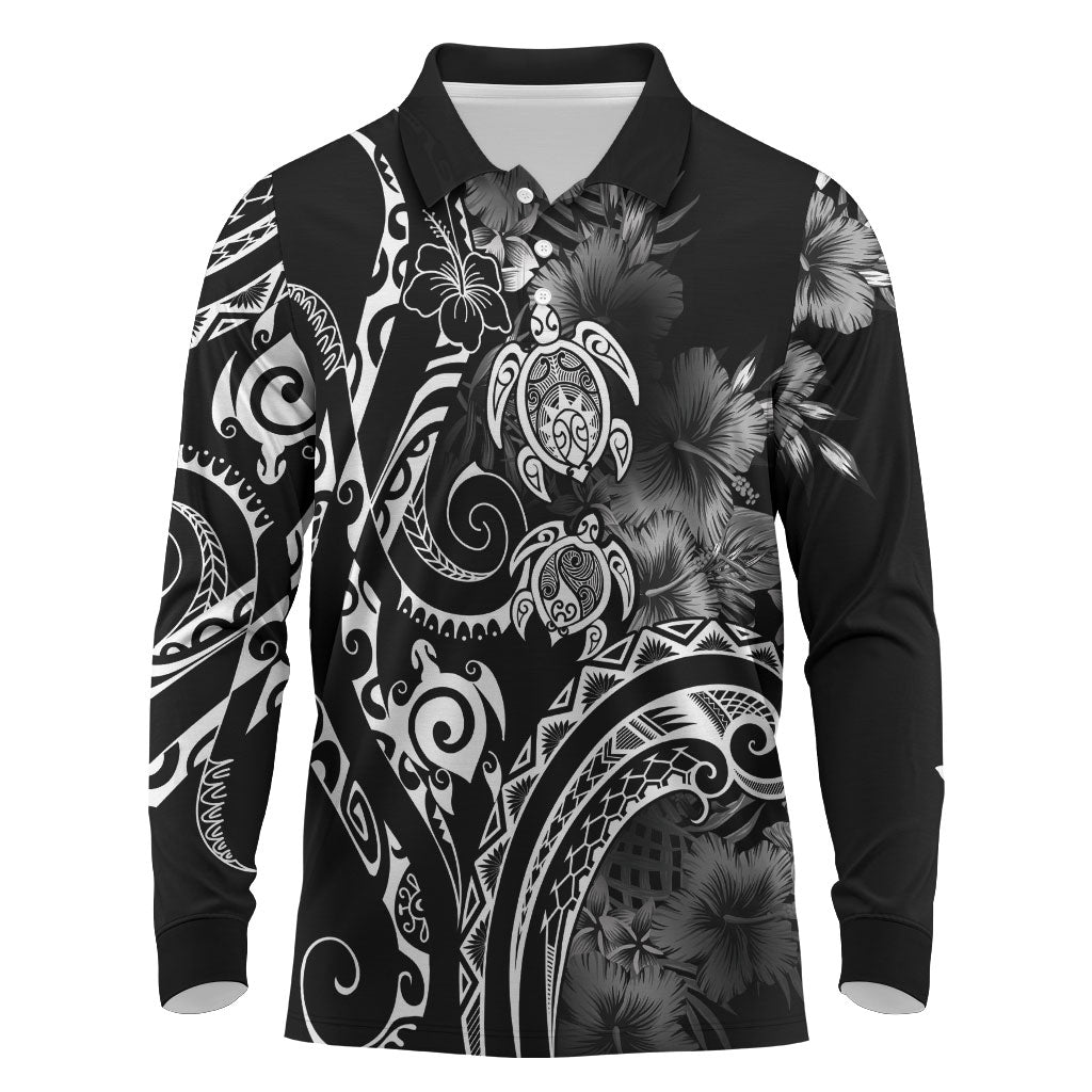 Aloha Hawaii Turtles Floral Long Sleeve Polo Shirt Obsidian Glaze