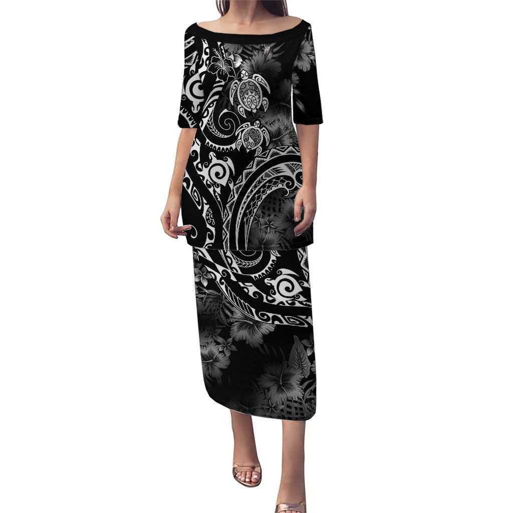 Aloha Hawaii Turtles Floral Puletasi Obsidian Glaze