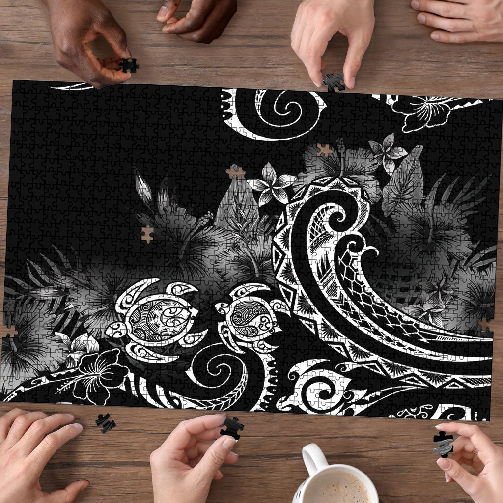 Aloha Hawaii Turtles Floral Puzzle Obsidian Glaze