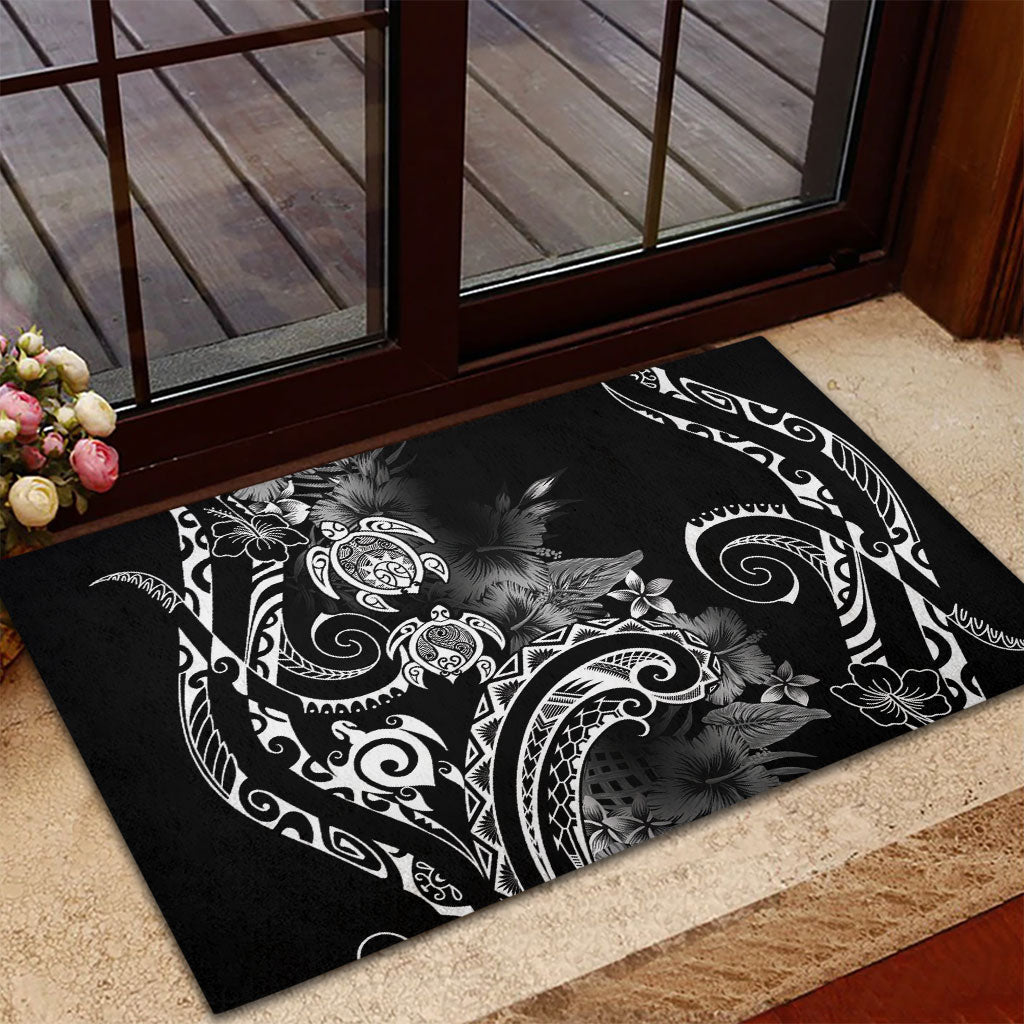 Aloha Hawaii Turtles Floral Rubber Doormat Obsidian Glaze