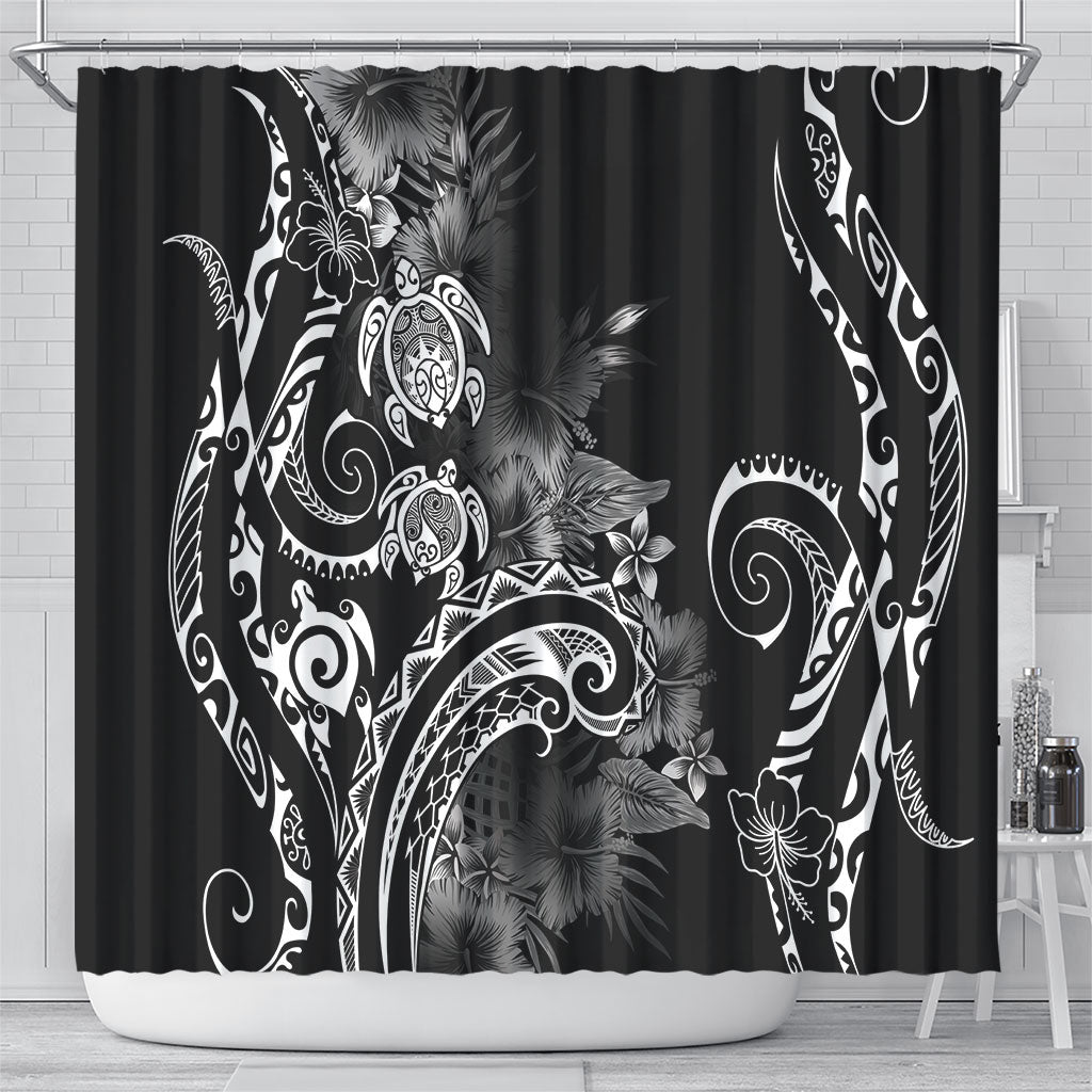 Aloha Hawaii Turtles Floral Shower Curtain Obsidian Glaze