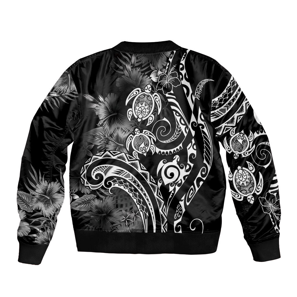 Aloha Hawaii Turtles Floral Sleeve Zip Bomber Jacket Obsidian Glaze