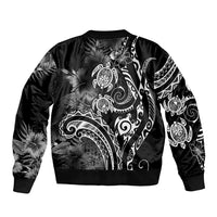 Aloha Hawaii Turtles Floral Sleeve Zip Bomber Jacket Obsidian Glaze