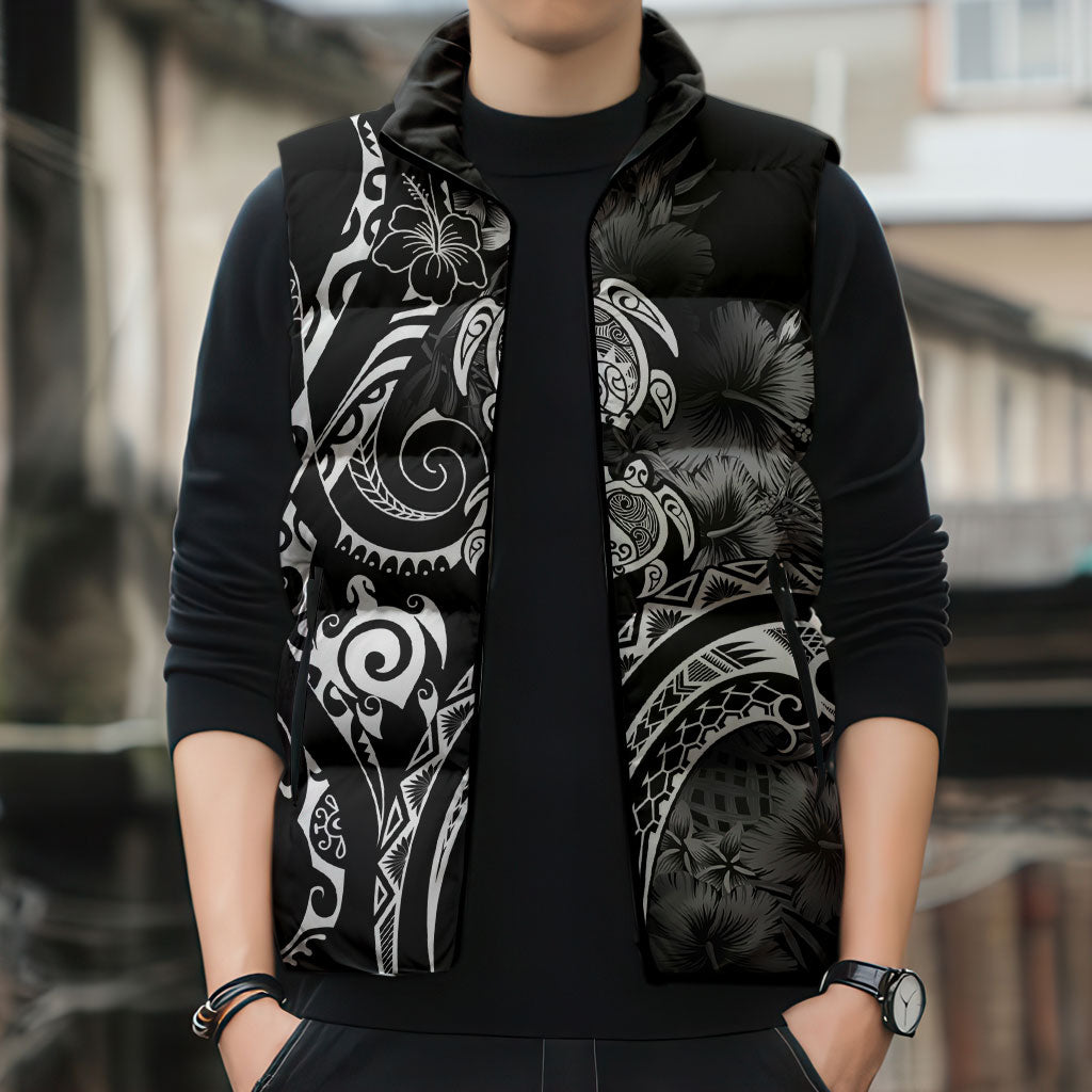 Aloha Hawaii Turtles Floral Sleeveless Puffer Jacket Obsidian Glaze